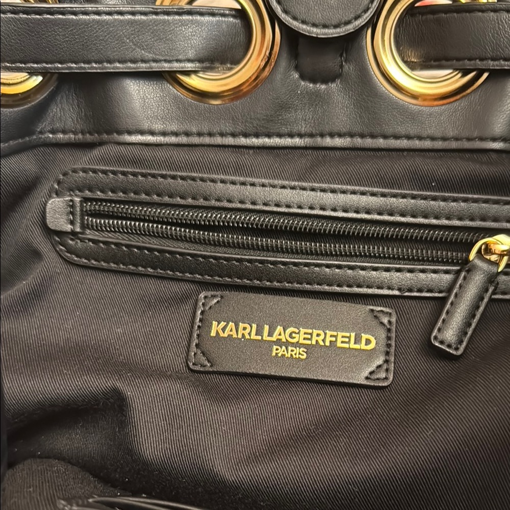 Karl Lagerfeld Black Leather Bag with Gold Details - Picture 2 of 6
